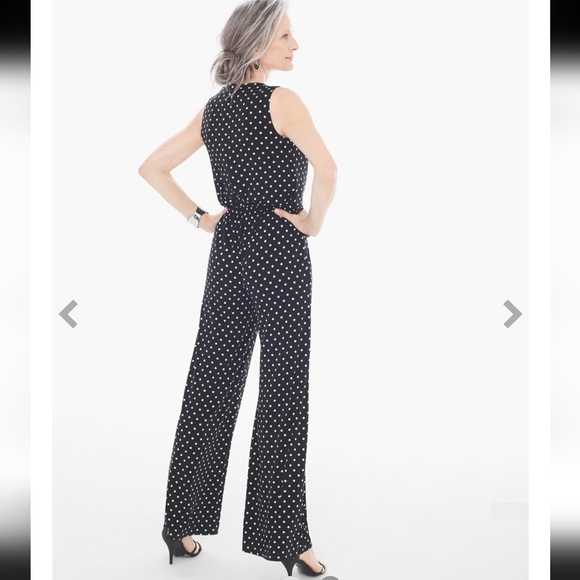 Chico's Knit Kit Dot Jumpsuit Black Antique White Wideleg XL/16 Chico's Size 3 - Picture 2 of 16